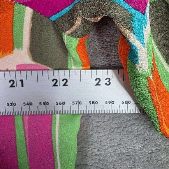 Womens Cato Multicolor Abstract Print Blouse 100% Polyester Roll Tab Sleeves L - Picture 8 of 10